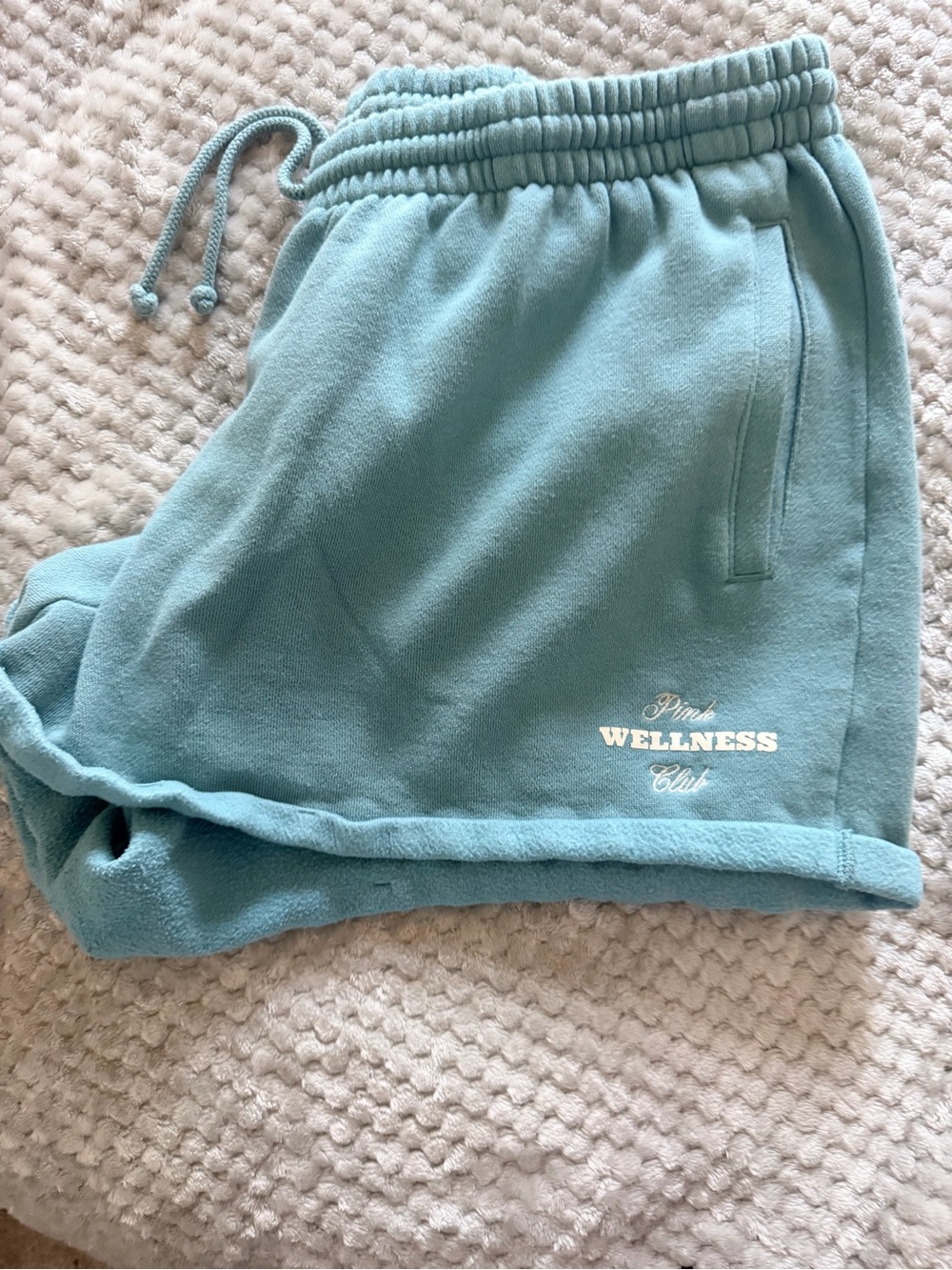 PINK Victoria's Secret Teal Wellness Club Fleece Drawstring Shorts
